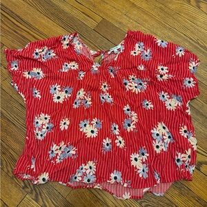 Madewell Red Floral Cap Sleeve Top
